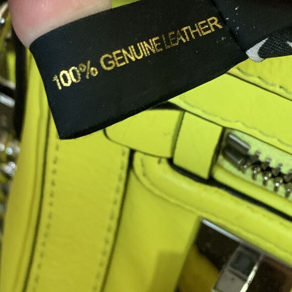 Rebecca Minkoff Leather Crossbody Bag Clutch  Zip Up Neon Yellow Silver Curblink - Picture 4 of 15